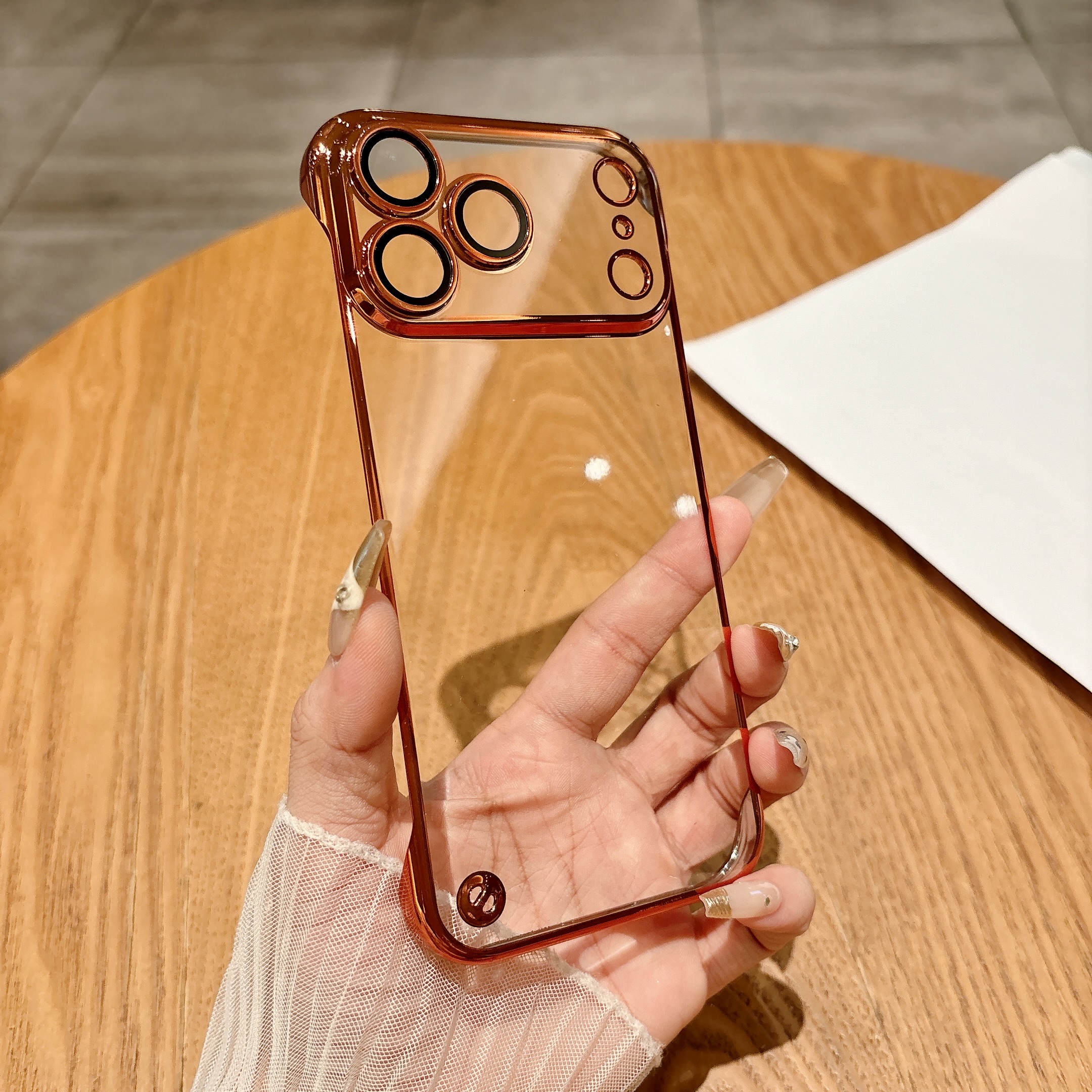 适用苹果 17pro max橙色电镀无边框超薄手机壳iPhone16pro防摔15裸感14原机13精孔12镜头膜11保护套批发