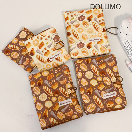 Dollimo活页本A7A6 软fufu秋冬面包布艺小猫手帐本 ins风日记本随身可拆卸空白小本子烘焙暖色高颜值盖章本子