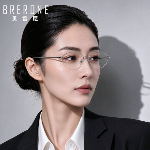 BRERONE新款超轻钛椭圆小框眼镜清冷高智姐感近视可配度数半框