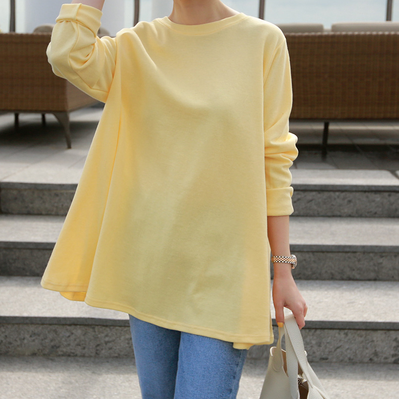 中长款长袖外穿A字版型纯棉女T恤