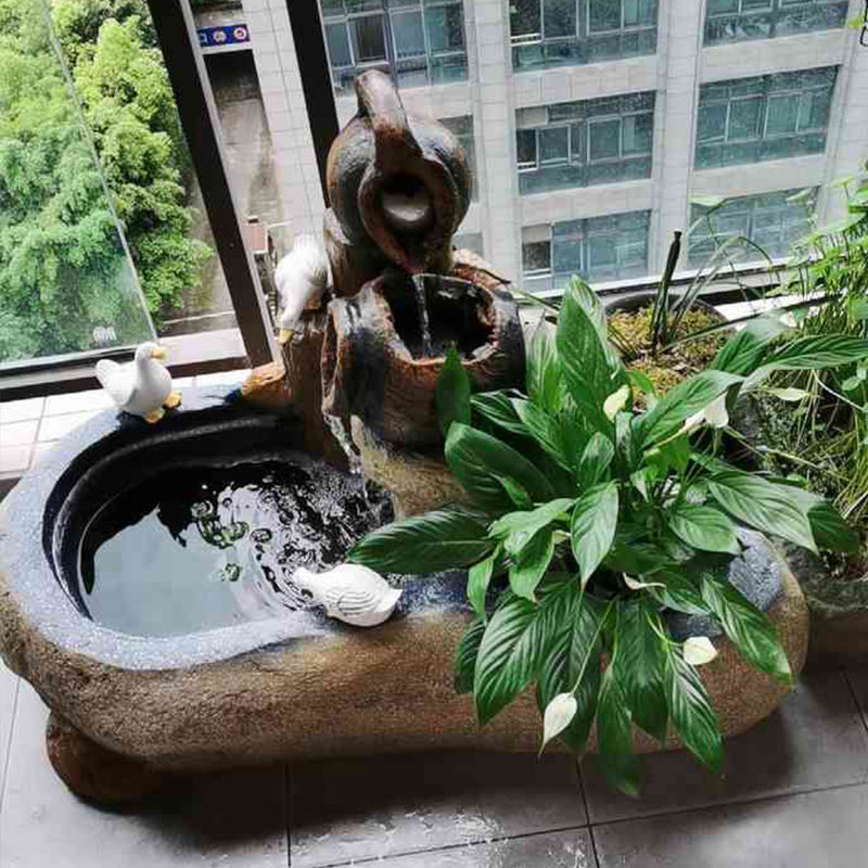 室内阳台水系景观水缸循环流水造景摆件陶罐成品鱼池假山喷泉水景