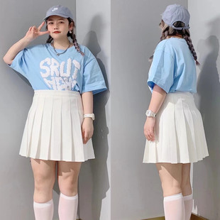 大码 胖mm百搭学院短裙梨型显瘦 半身裙女夏季 白色jk百褶裙2024新款