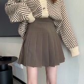 大码 学院风百褶裙jk半身裙女秋冬显瘦胖mm高腰咖色短裙春夏a字裙