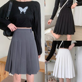 灰色女大码 短裙半身裙中裙jk百褶裙加长显瘦胖mm秋冬学院风a字裙