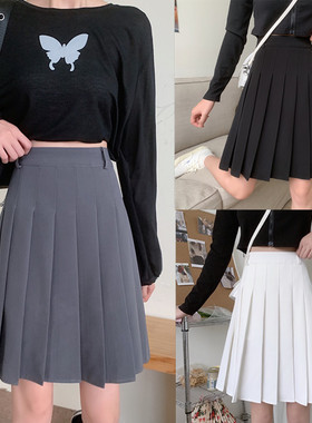 灰色女大码短裙半身裙中裙jk百褶裙加长显瘦胖mm秋冬学院风a字裙