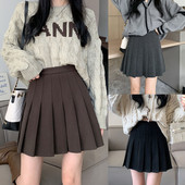 大码 毛呢百褶裙女秋冬季 复古咖色jk半身裙甜美学院减龄灰色短裙子