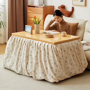 烤火桌子冬季新款家用烤火炉一体取暖折叠桌长方形实木烤火架湖南