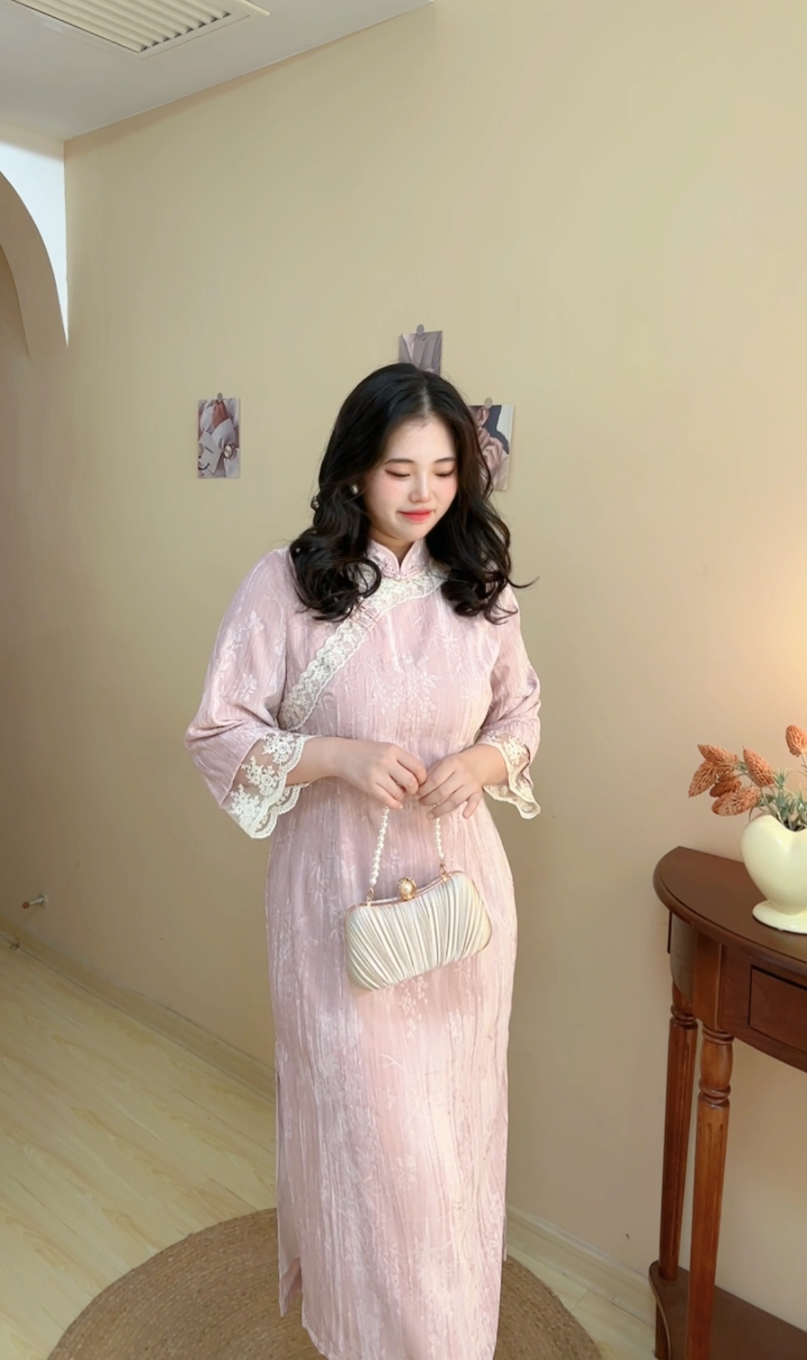 遇见大码新中式春季淑女直筒旗袍