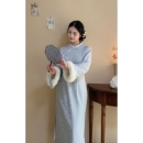 显白大码 望舒 蓝色小清新冬季 加绒版 胖mm旗袍连衣裙女 自制款