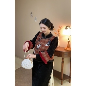 胖mm冬季 女 刺绣小猫咪马甲 黑色显瘦旗袍裙大码 自制款 加绒版