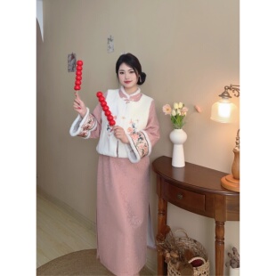 粉色少女加绒厚旗袍胖mm200斤 原创设计重工款 新年贺岁 自制款