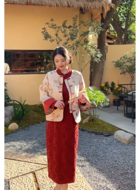 见喜【自制款】新中式重工提花旗袍+夹棉金丝外套大码胖mm200斤冬