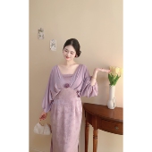 胖mm旗袍连衣裙高贵气质风 新中式 自制款 紫色清冷感大码 紫玫瑰