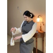 胖mm旗袍连衣裙 书卷 复古加绒加厚新中式 自制款 大码 假两件冬季