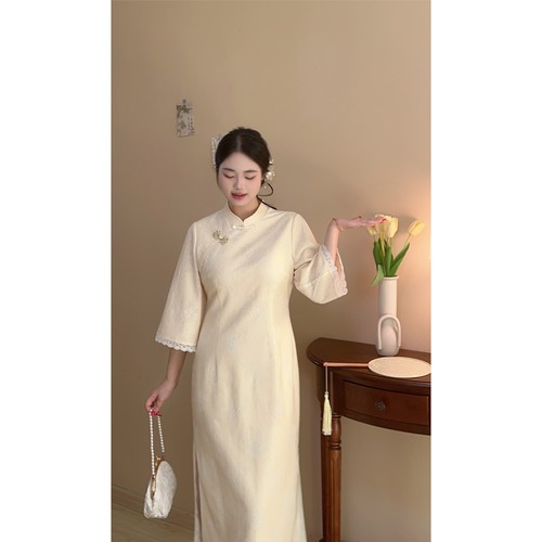 遇见大码民国风蕾丝新中式旗袍