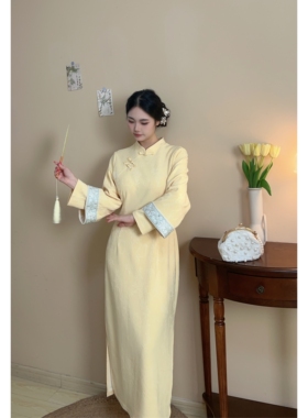 月桂枝头【自制款】黄色新中式少女显白大码胖mm旗袍连衣裙日常款