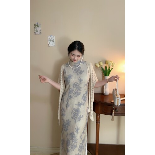 胖妹妹无袖新中式清冷感气质旗袍