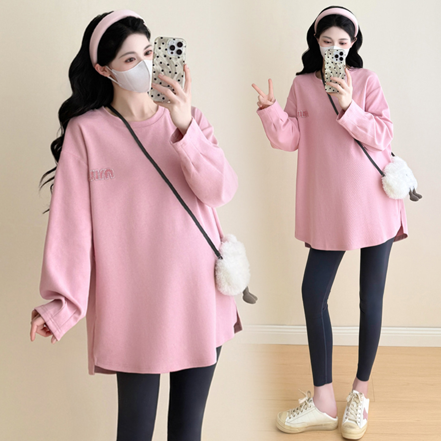 大码孕妇卫衣秋中长款T恤女气质