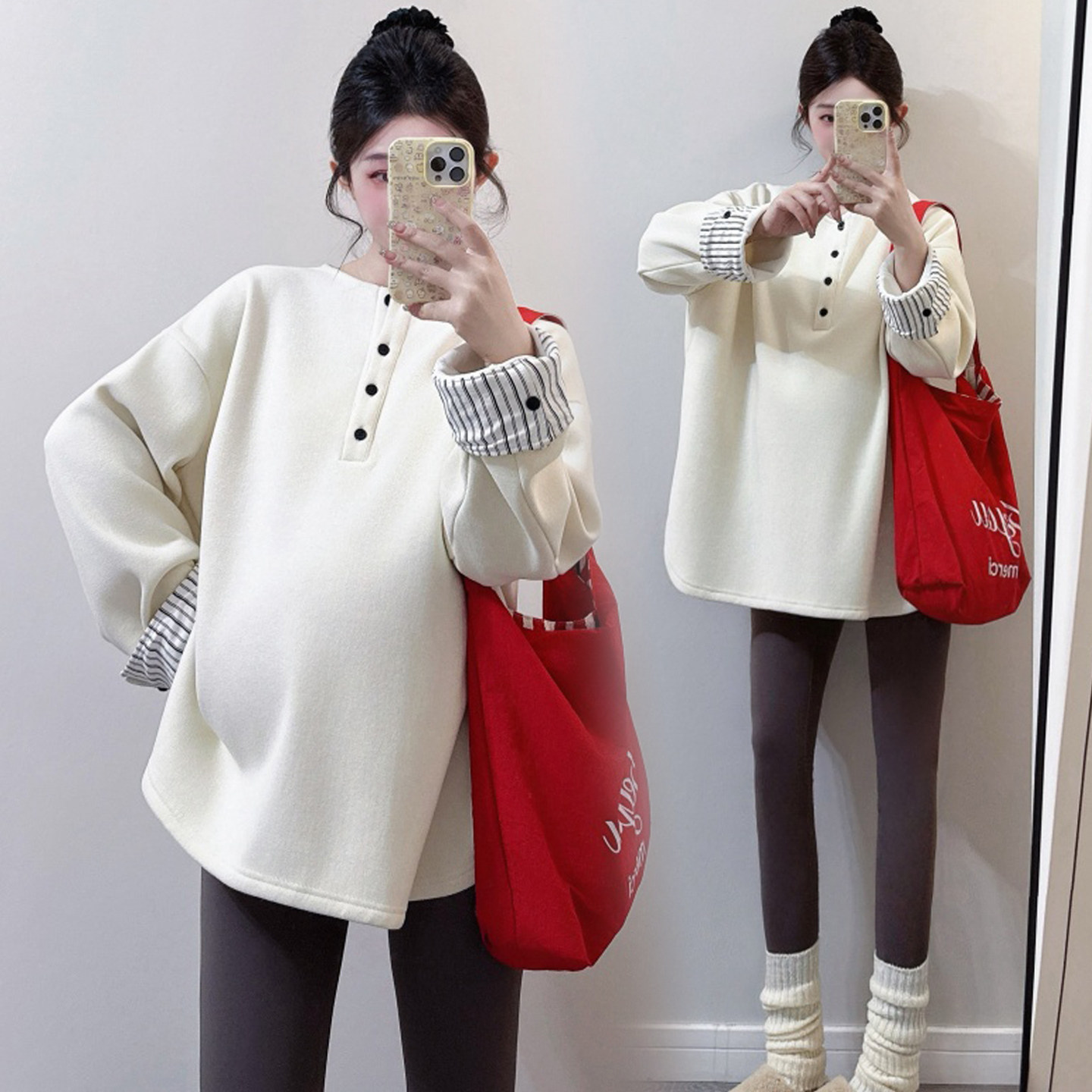 大码孕妇卫衣春秋T恤娃娃衫上衣