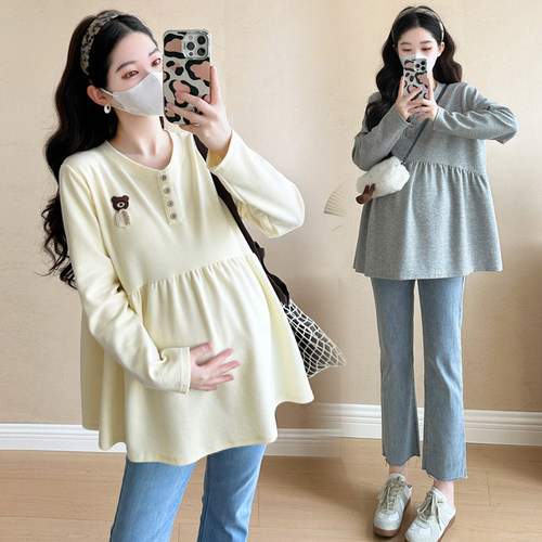 大码孕妇上衣春秋宽松娃娃衫t恤