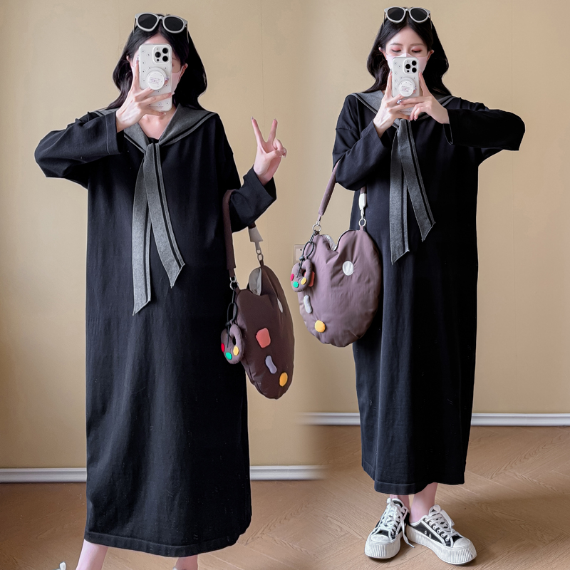 大码孕妇连衣裙秋冬披肩条纹针织