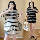 2026新款 t恤夏季 条纹针织休闲宽松显瘦百搭上衣200斤 孕妇短袖 大码