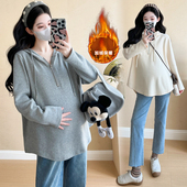 休闲半拉链连帽加绒保暖时尚 2026韩版 上衣200斤 孕妇卫衣冬季 大码
