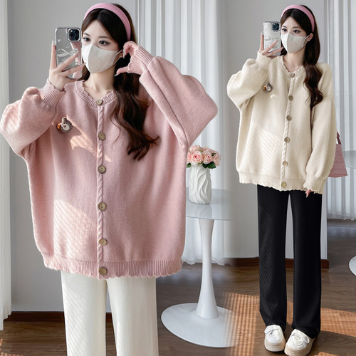 大码孕妇装上衣秋冬针织开衫外套