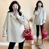 大码 女气质减龄显瘦潮妈200斤 上衣打底衫 孕妇卫衣春秋款 外穿时尚