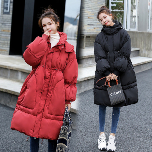 时尚 中长款 宽松连帽菱形格羽绒棉服女200斤 孕妇棉衣外套冬季 大码