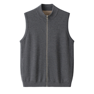 鄂尔多斯市精纺山羊绒半高领男外套绒精纺无袖 加厚开背 纯羊绒开衫