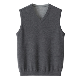 鄂尔多斯市精纺山羊绒双色加厚男背心精纺纯羊绒18针大码 羊绒 无袖