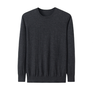 鄂尔多斯市精纺山羊绒圆领男套衫 男上衣打底18支 纯山羊绒精纺薄款