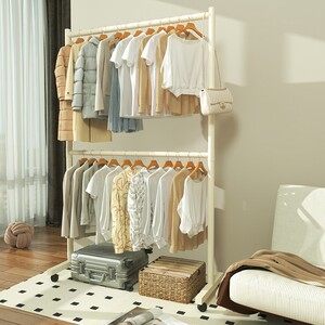 衣架落地卧室双层衣帽架组装小户型双杆家用晾衣服装店带轮挂衣架