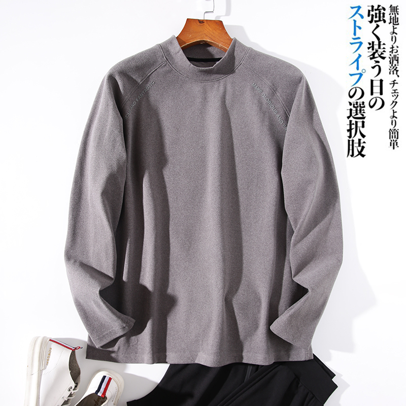 自留款！yi线大厂货！春款男士半高领纯色长袖T恤休闲百搭