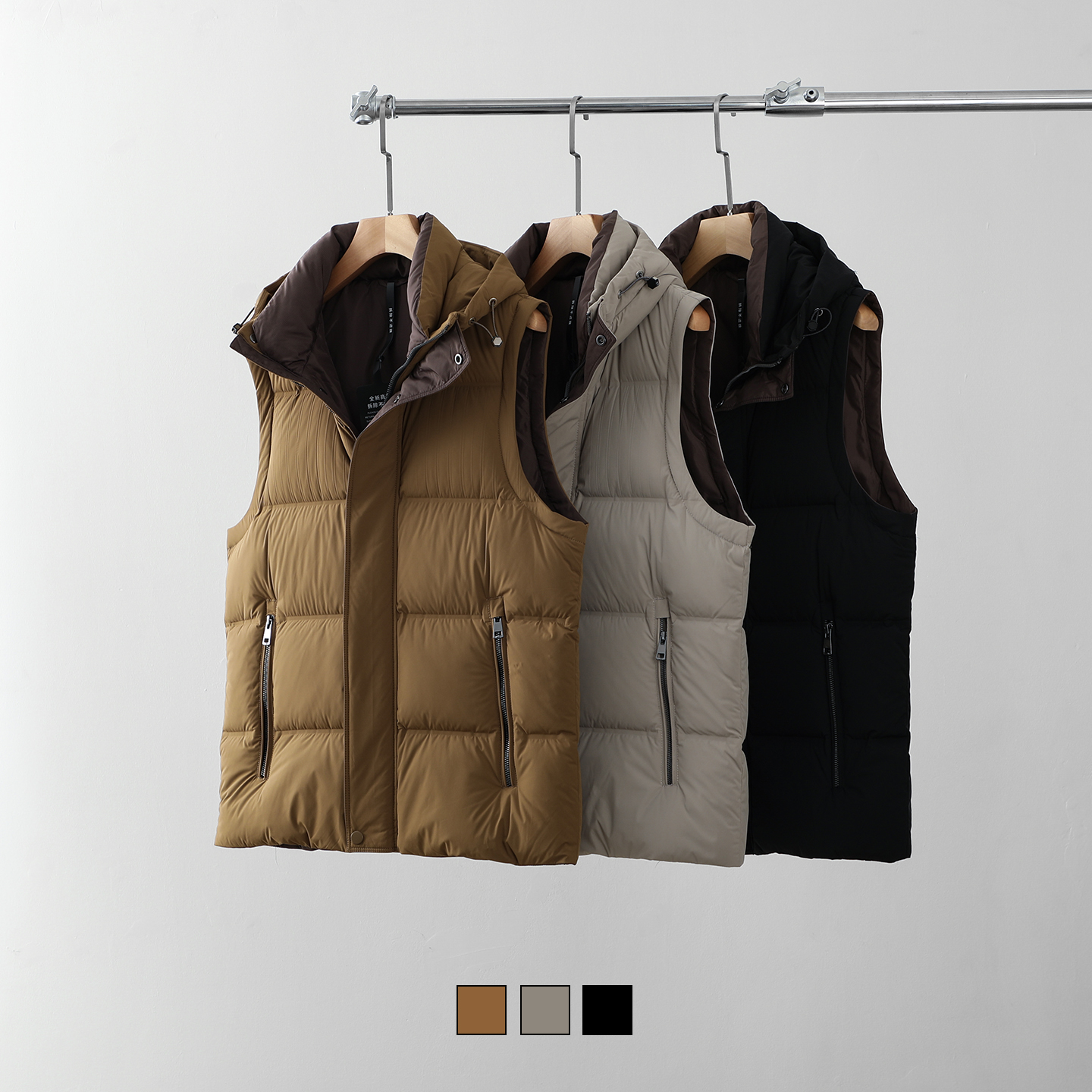 连帽直下摆保暖男士羽绒背心-003