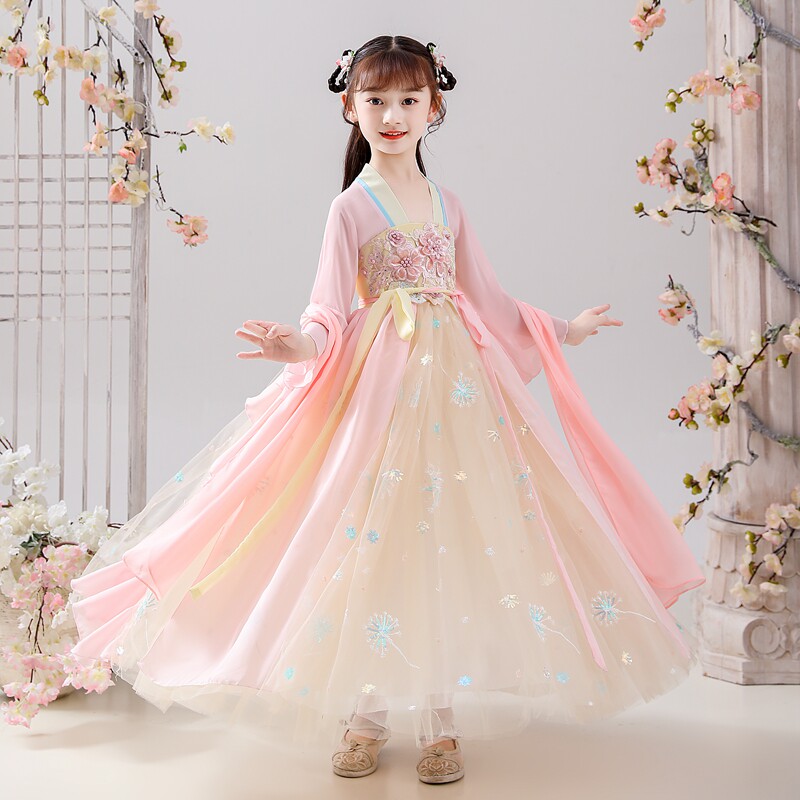 儿童汉服女童春夏款中国风超仙飘逸古风襦裙连衣裙古筝演出服秋季