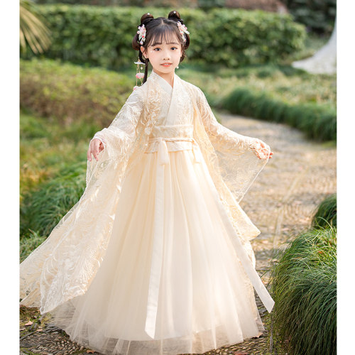汉服女童古风襦裙小女孩春夏中国风唐装儿童古筝演出服古装连衣裙