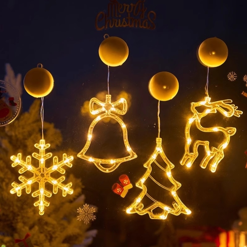圣诞节装饰挂件圣诞树铃铛雪花吸盘灯场景布置拍照道具led彩灯串