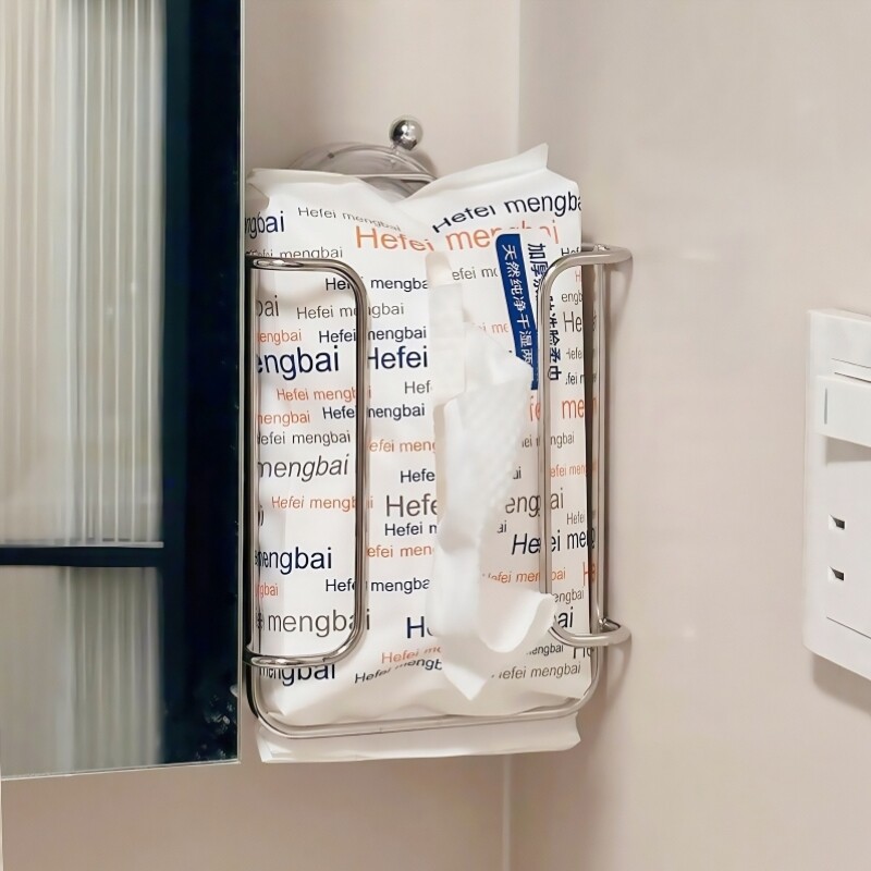 免打孔吸盘不锈钢纸巾架卫生间厕所壁挂式置物架抽纸洗脸巾收纳盒