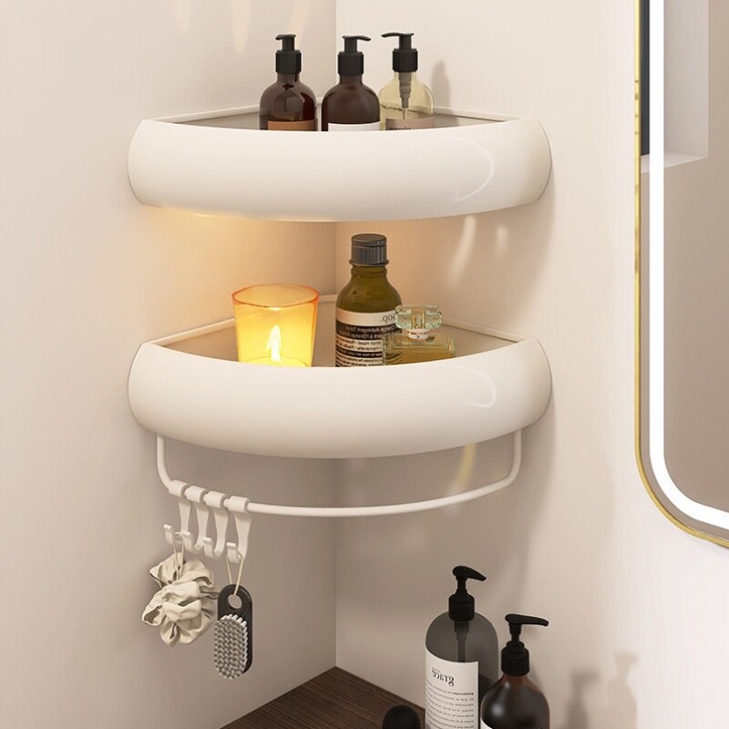 浴室置物架三角奶白化妆室放沐浴露淋浴房收纳层架子免打孔壁挂墙