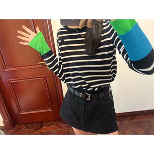 Sel 666 元 赵露思同款 醋酸棉条纹针织打底凉感Tee MCHIC