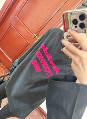 MCHIC | 超绝玫粉色AC26早春棉麻经典植绒字母宽松长袖T恤 男女款