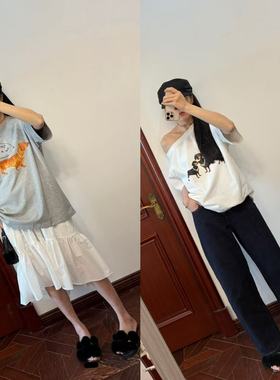 区别市场！明星同款MARK GON*25SS新款露肩上衣+M白色不规则半裙