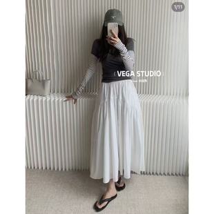 轻薄天丝棉材质 现货 van 极简法式 A字显瘦小白裙长裙 正单