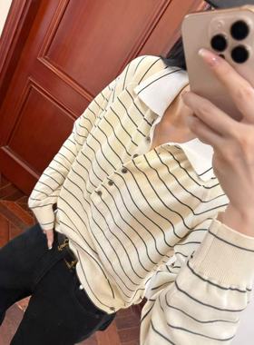 MCHIC | 25早秋 慵懒法风~corder*有机棉条纹长袖polo针织衫上衣