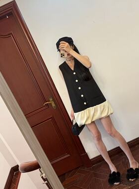 现货~ 店主自留！大爱！小众设计at*lier黑白拼接西装裙连衣裙