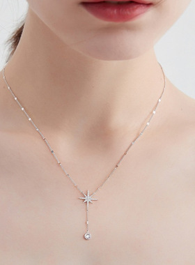 新款八芒星项链女夏轻奢小众设计感气质颈链星星流苏潮锁骨链