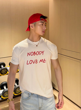 夏季索罗娜冰感棉NOBODY LOVE ME字母爆袖运动短袖
