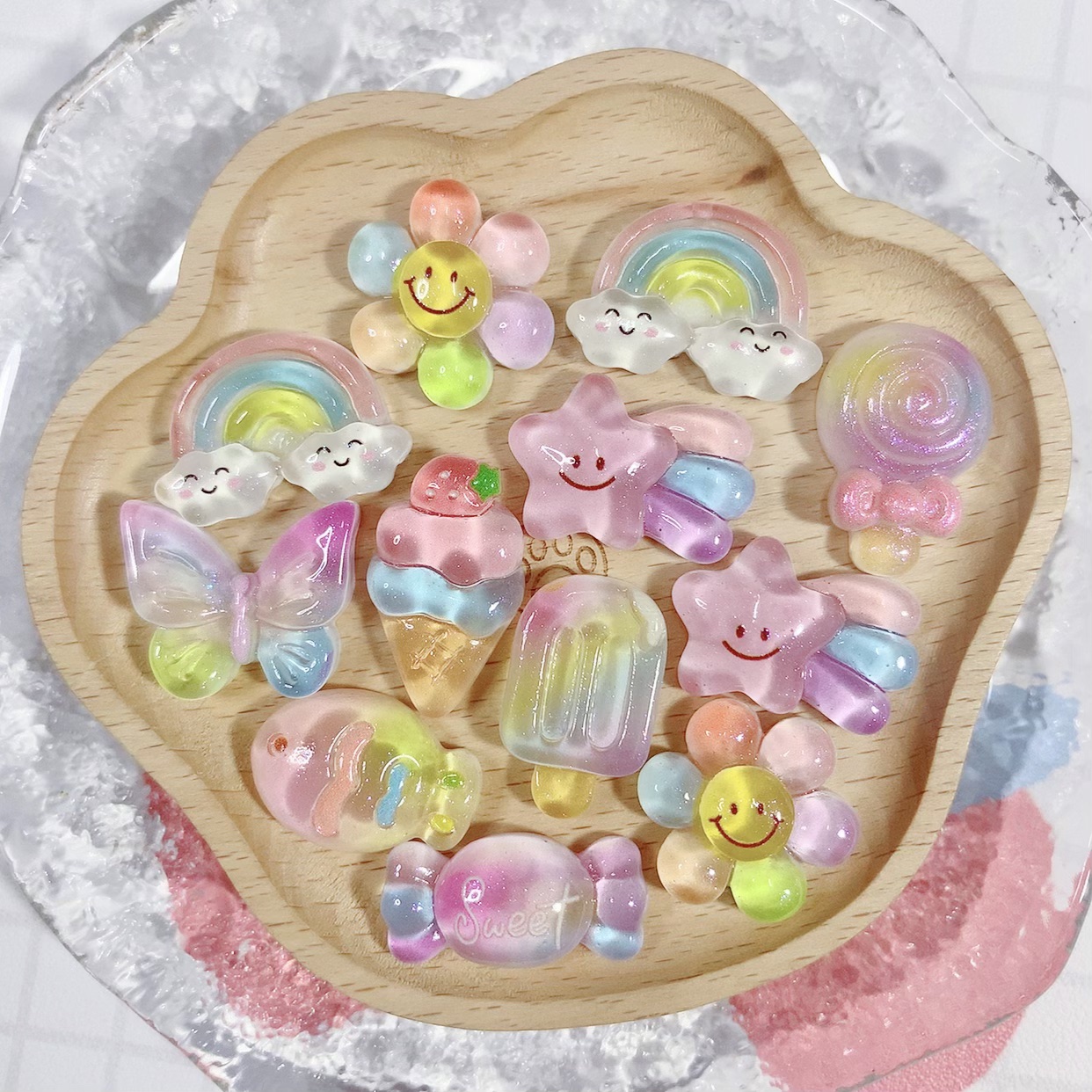 彩虹星星糖果奶油胶透色树脂配件